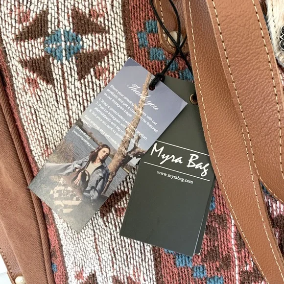 Myra Bag Tori Tote Aztec Native Weave Hair Hide Brown Canvas Tote NWT - Picture 6 of 16